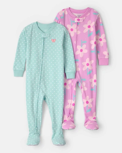 Baby Girl 2-Pack Floral Butterfly 100% Cotton Snug Fit 1-Piece Pajama - Blue/Pink