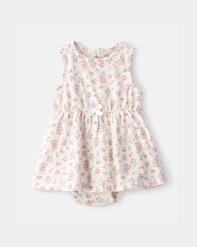 Baby Girl Floral Sleeveless Bodysuit Dress - Ivory