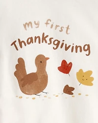 Baby My First Thanksgiving Cotton Long-Sleeve Bodysuit & Pant Set - Cream/Brown