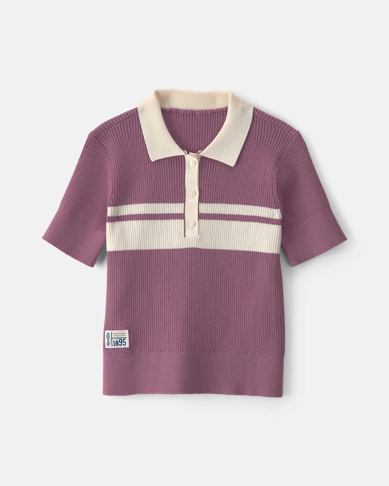 Girls Striped Polo Shirt - Purple
