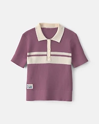 Girls Striped Polo Shirt - Purple