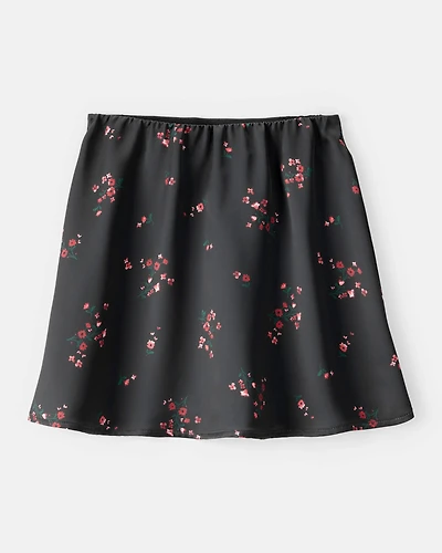 Girls Floral Print Woven Skirt - Black