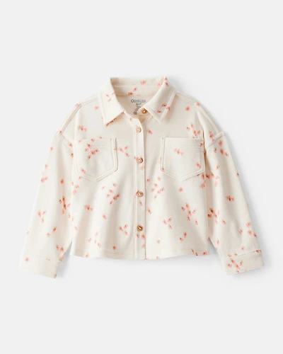 Baby Girl Heart Print Long-Sleeve Flannel Shirt - Cream