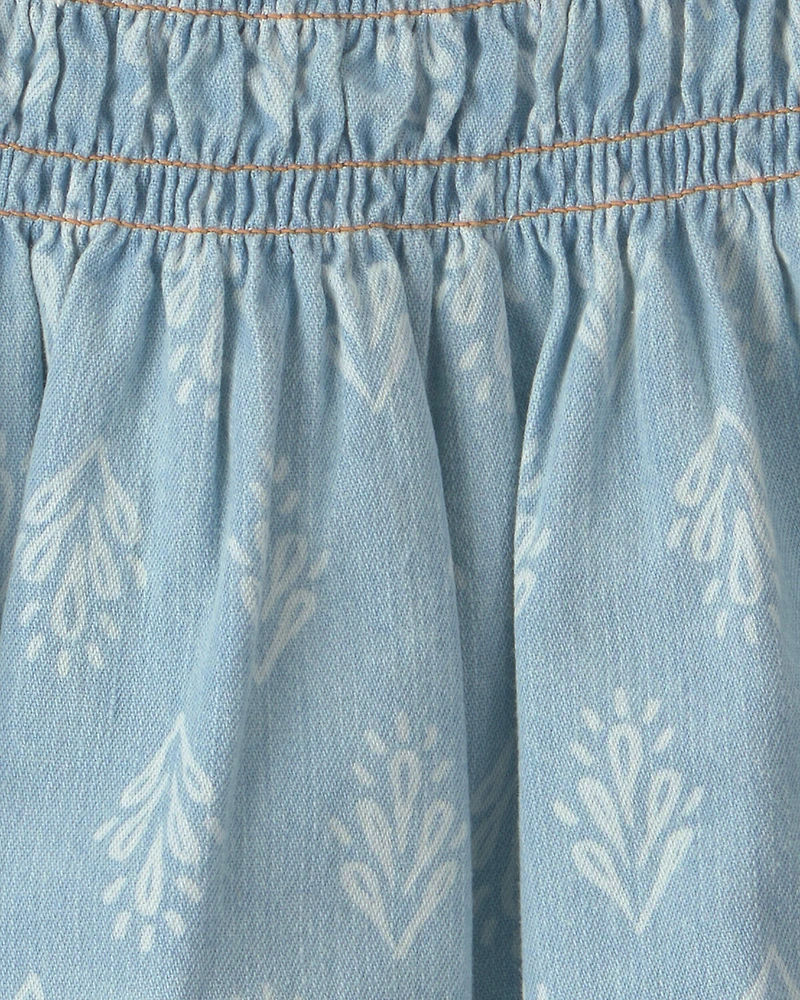 Girls Chambray Floral Smocked Tank Top