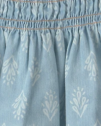 Girls Chambray Floral Smocked Tank Top