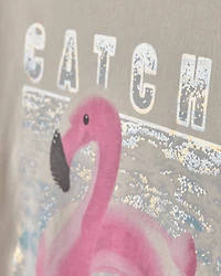 Girls 'Catch Me Poolside' Flamingo Graphic Tee - Cream
