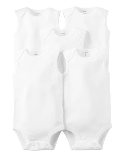 Baby 5-Pack Sleeveless Bodysuits - White