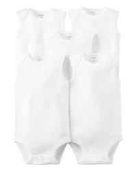 Baby 5-Pack Sleeveless Bodysuits - White