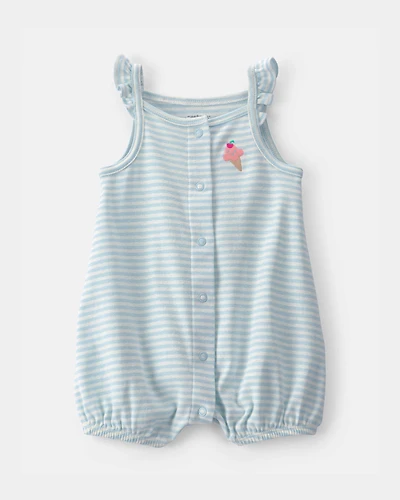 Baby Girl Striped Ice Cream Romper - Blue/White