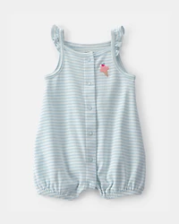 Baby Girl Striped Ice Cream Romper - Blue/White