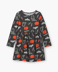 Girls Halloween Long-Sleeve Dress - Black/Orange