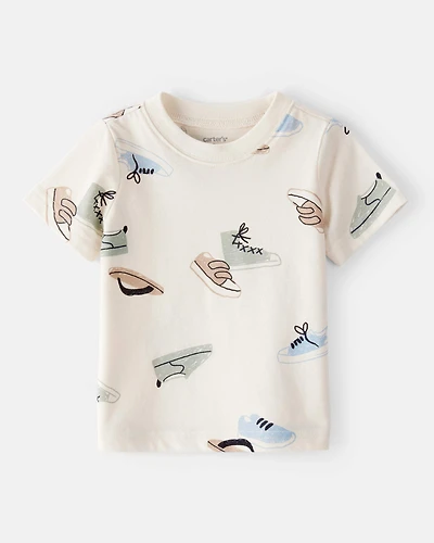 Baby Boy Shoe-Print Short-Sleeve Graphic Tee - Cream