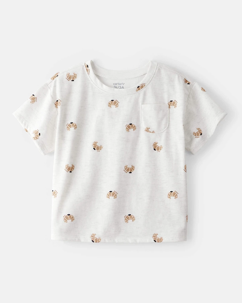 Toddler Girl Pastry-Print Short-Sleeve Pocket Tee - Heather Grey