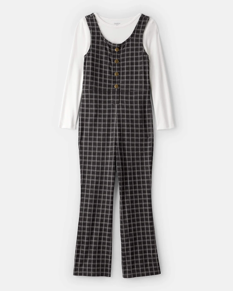 Girls 2-Piece Plaid Long-Sleeve Jumpsuit