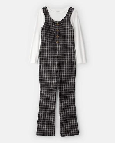 Girls 2-Piece Plaid Long-Sleeve Jumpsuit