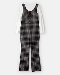 Girls 2-Piece Plaid Long-Sleeve Jumpsuit