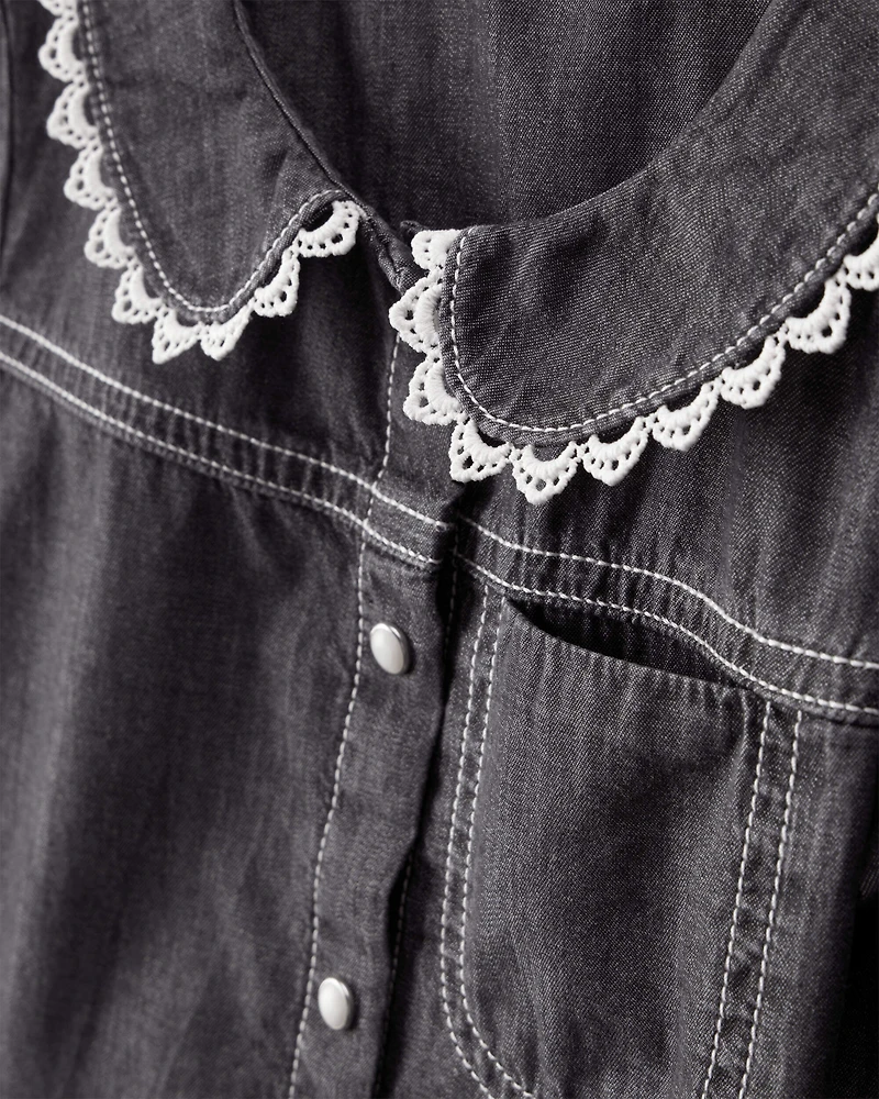 Toddler Girl Western Denim Long-Sleeve Top - Black