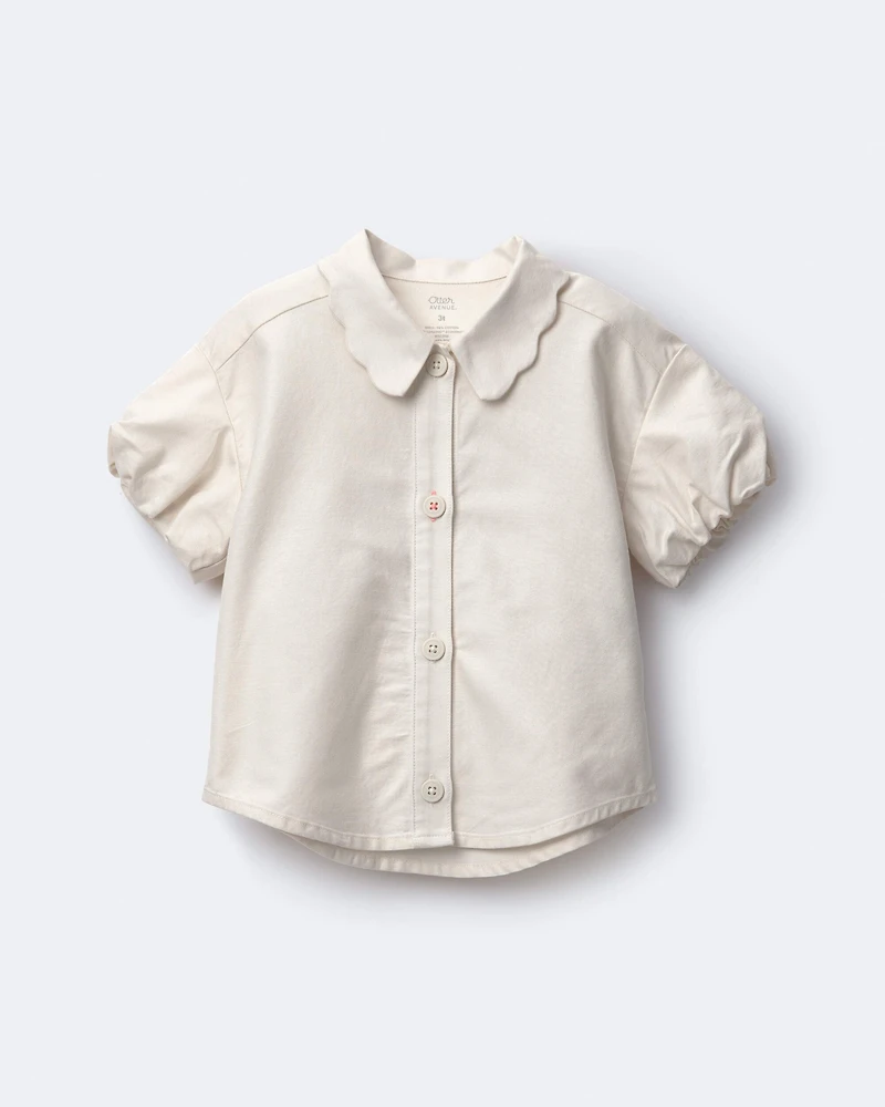 Toddler Girl Scalloped Collar Top - Cream
