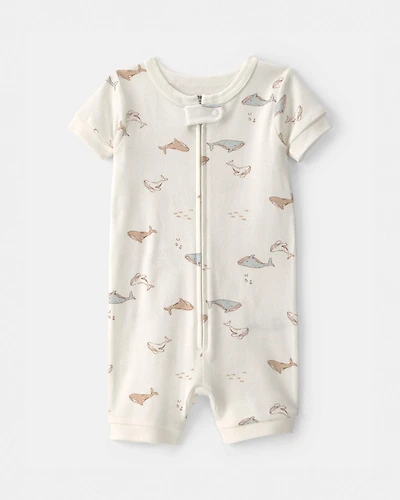 Toddler Whale 100% Cotton 1-Piece Romper Pajama - Ivory