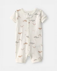 Toddler Whale 100% Cotton 1-Piece Romper Pajama - Ivory