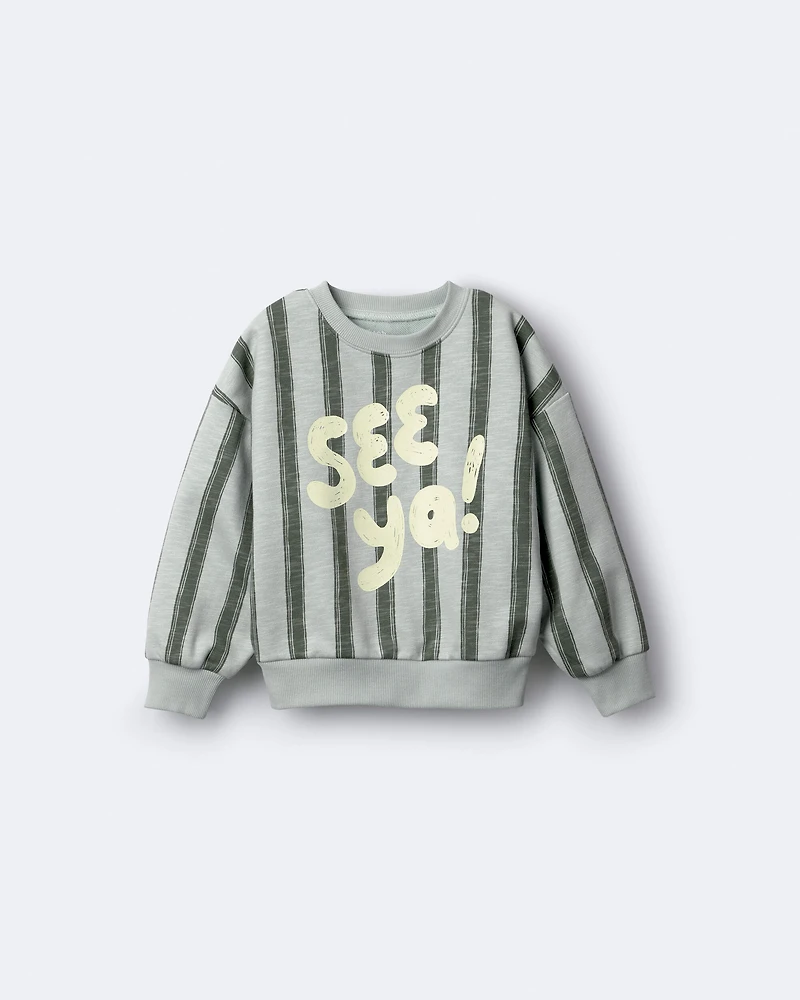 Toddler 'See Ya!' Striped Dolman-Sleeve Sweatshirt - Light Blue/Olive