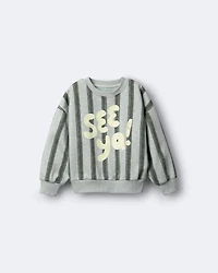 Toddler 'See Ya!' Striped Dolman-Sleeve Sweatshirt - Light Blue/Olive