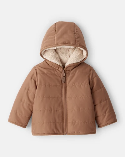 Baby Boy Reversible Sherpa Hooded Midweight Jacket - Brown