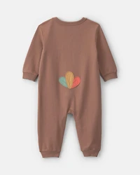 Baby Turkey Thanksgiving French Terry Long-Sleeve Jumpsuit - Brown