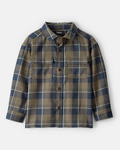 Boys Plaid Button-Down Shirt - Green/Navy