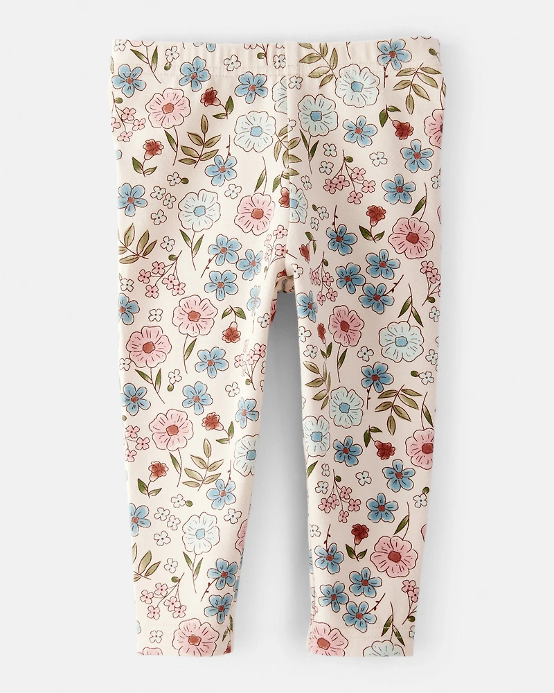 Baby Girl Floral Pull-On Stretch Leggings - Cream