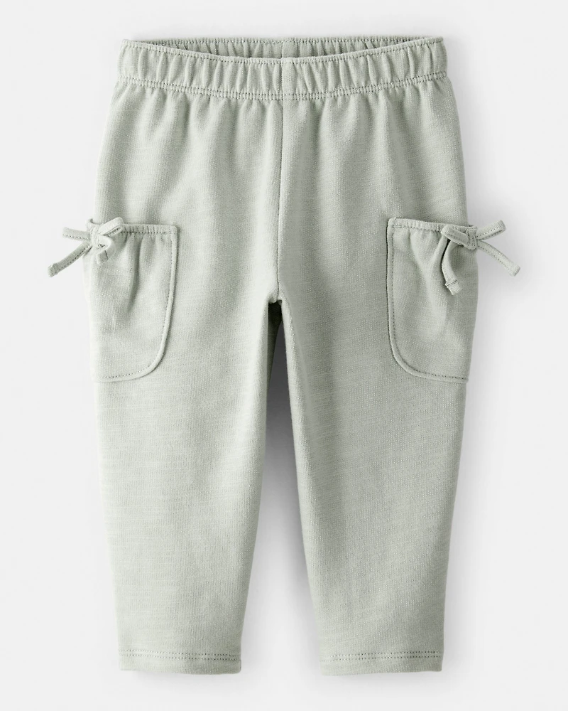 Baby Girl Bow Pocket French Terry Pants - Green
