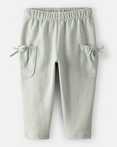 Baby Girl Bow Pocket French Terry Pants - Green