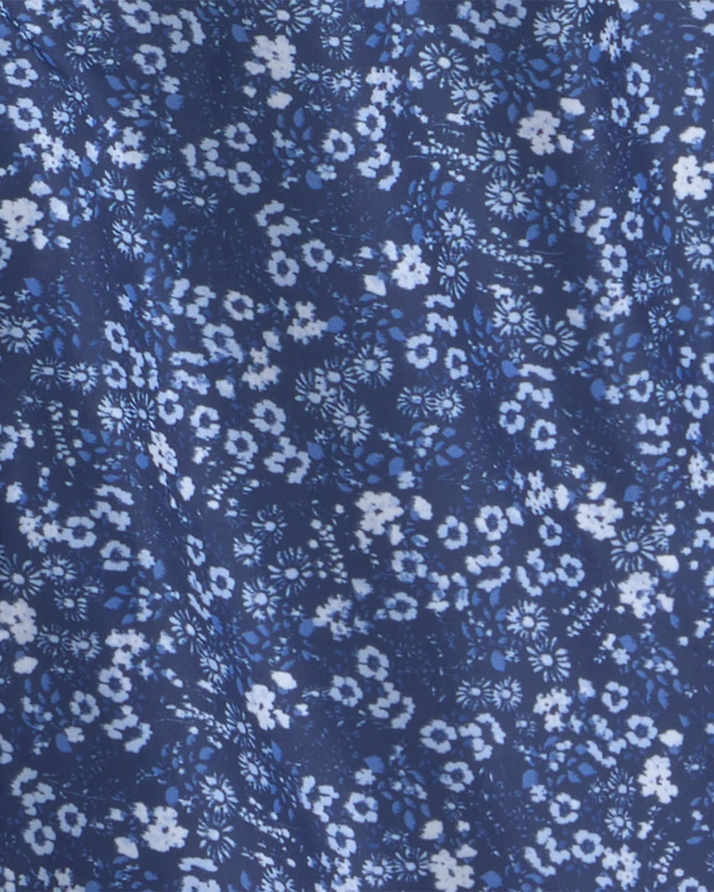 Girls Floral Midweight Jacket - Blue