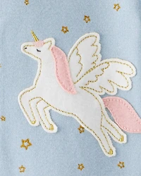 Toddler Girl Unicorn 100% Cotton 1-Piece Pajamas - Blue