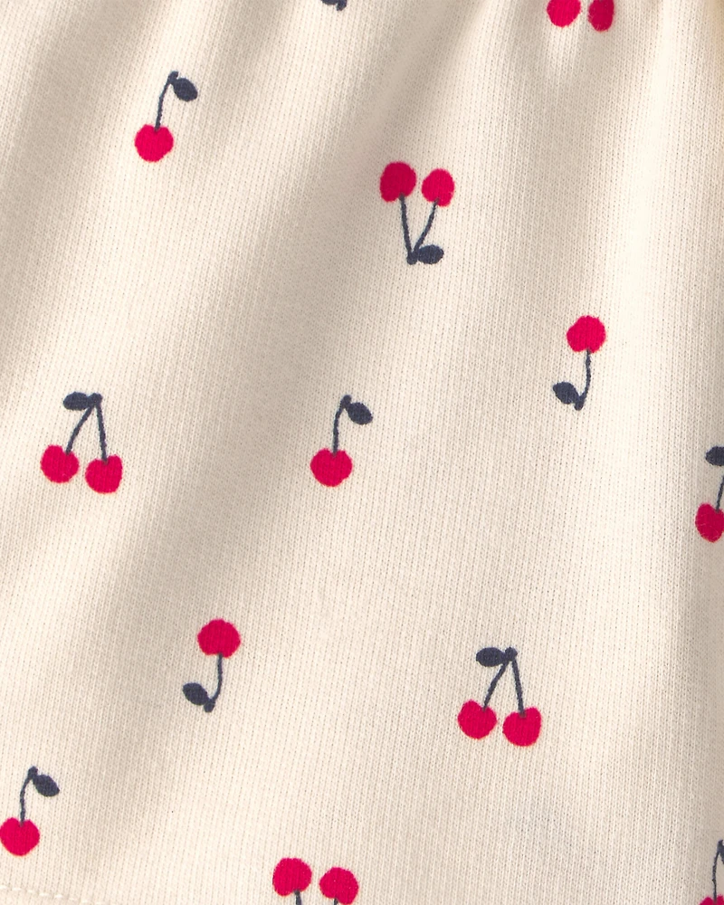 Toddler Girl Cherry French Terry Shorts - Cream