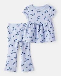Baby 2-Piece Blueberry Ribbed Tee & Pull-On Pant Set - Blue