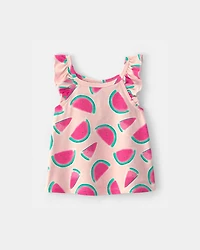 Baby Girl Watermelon Ruffle-Sleeve Tank Top - Pink