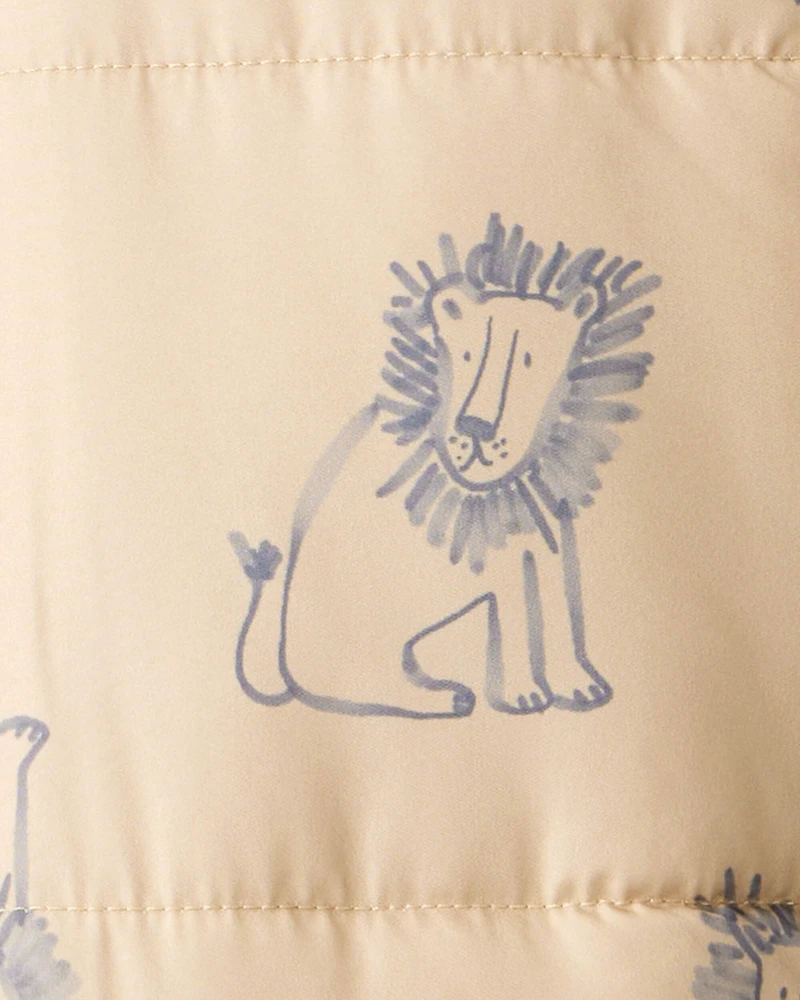 Baby 1-Piece Lion Print Hooded Pram Snowsuit - Khaki