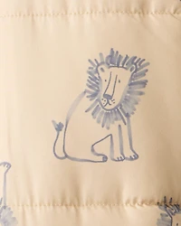 Baby 1-Piece Lion Print Hooded Pram Snowsuit - Khaki