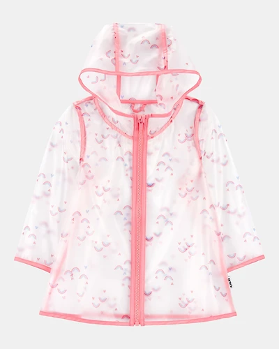 Toddler Girl Rainbow Translucent Rain Jacket - Pink