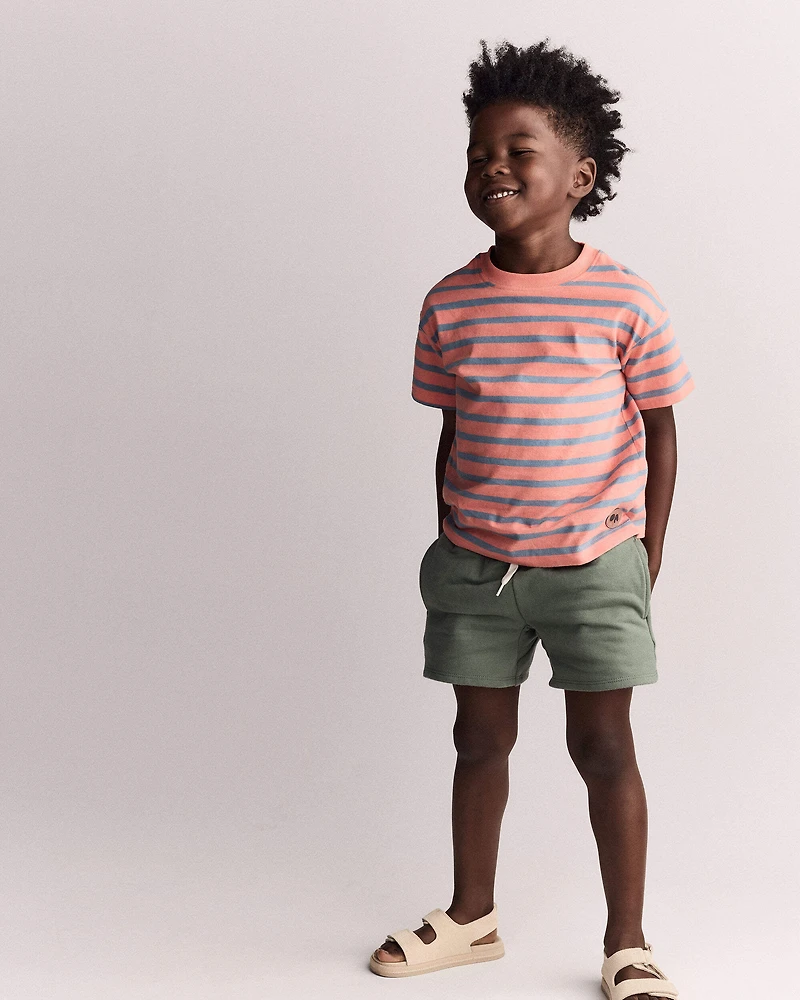 Toddler Boy Relaxed Tee in Stripes - Orange/Blue
