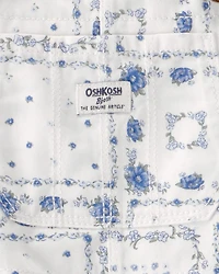 Toddler Girl Bandana Floral Overalls - Blue/Ivory