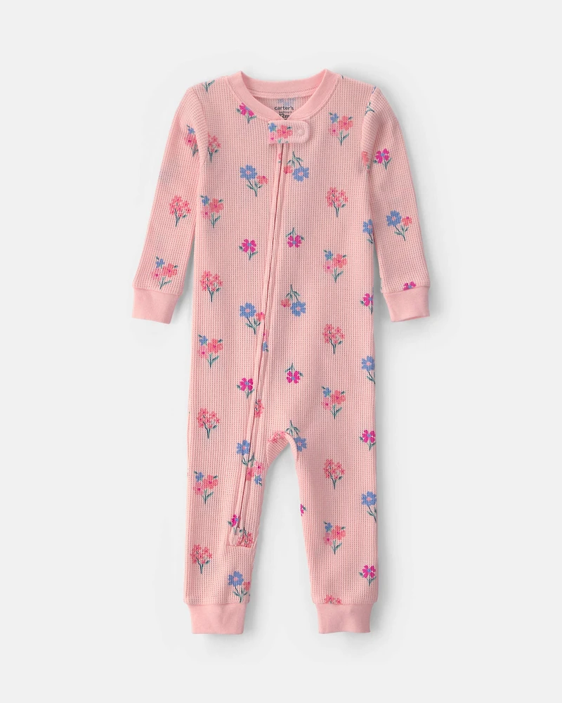 Toddler Girl 1-Piece Floral Thermal Snug Fit Pajama - Pink