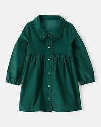 Toddler Girl Corduroy Long-Sleeve Occasion Dress - Green