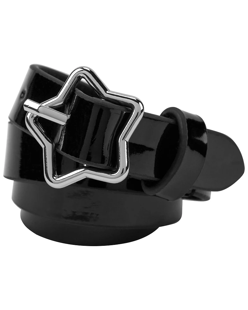 Faux Leather Star Belt in Black