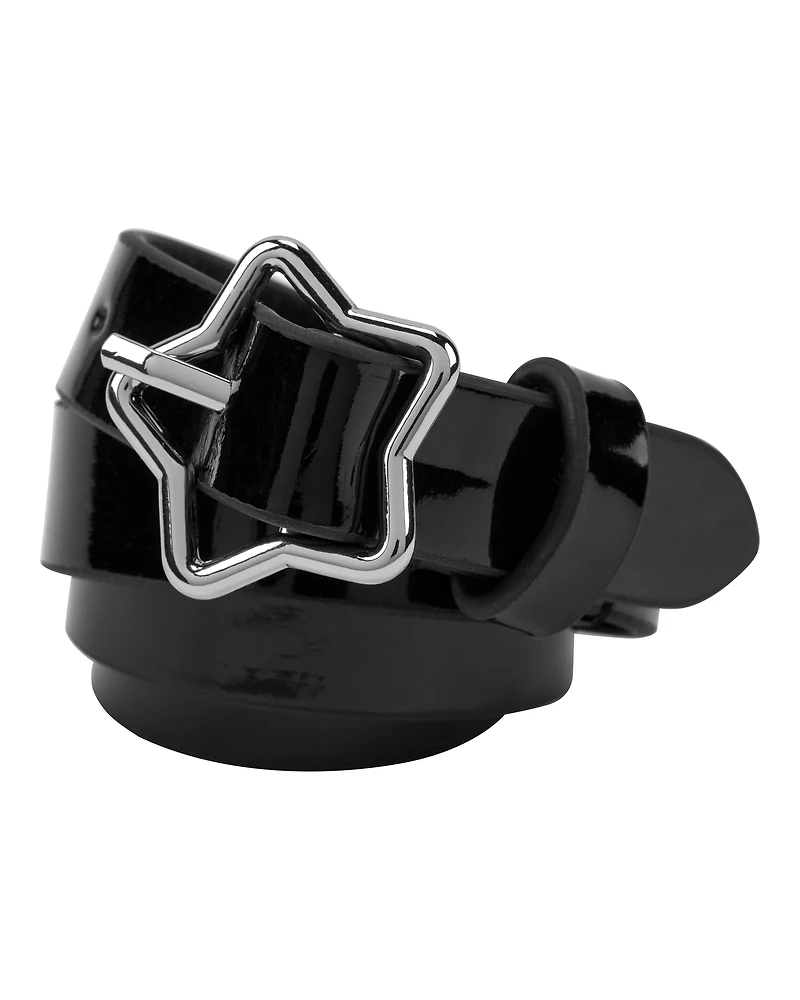 Faux Leather Star Belt in Black