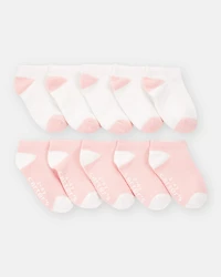 Toddler Girl 10-Pack No Show Socks - Pink/White