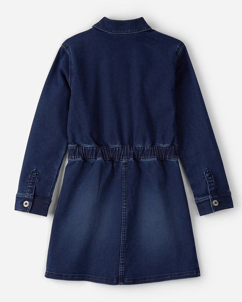 Girls Dark Wash Denim Long-Sleeve Dress - Blue