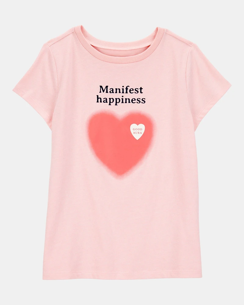 Kid Manifest Happiness Short-Sleeve Graphic Tee - Pink