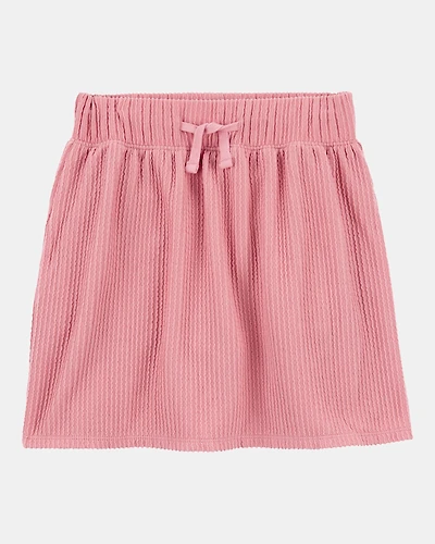 Kid Ribbed Textured Drawstring Skort - Pink